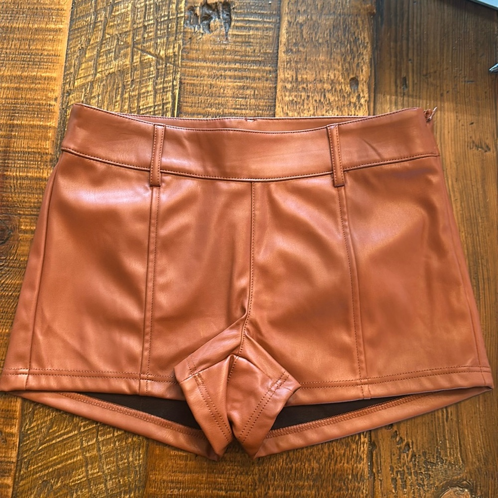 Brown Leather Shorts